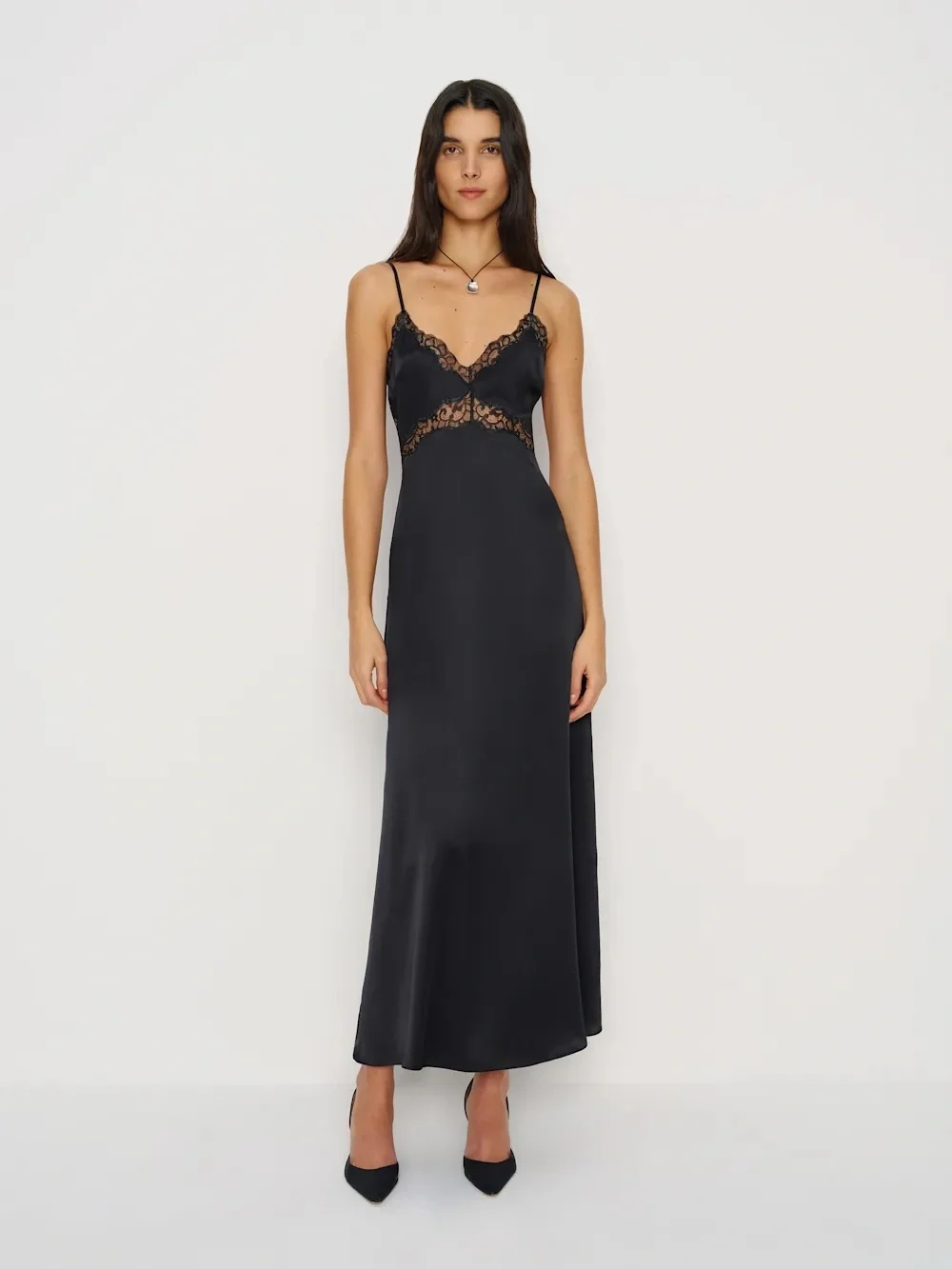 NEW NWT Reformation Ericka Silk Dress | Strappy Lace Black | Size 4 - Picture 1 of 14